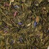 Thé vert L’Oriental Dammann présenté en vrac, aux notes fruitées de fruit de la passion, pêche de vigne et fraise des bois.