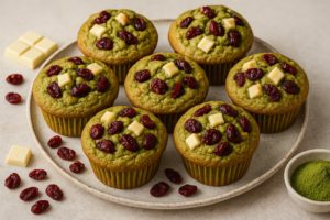 Muffins matcha chocolat blanc & cranberries