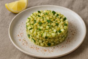 Tartare de courgette au citron confit et piment d’Espelette