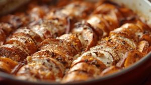 Gratin automnal de patates douces, chèvre et épices du Comptoir