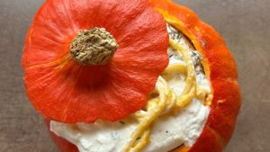 Pâtes au potimarron burrata et noix