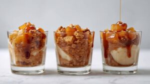 Verrines caramel pommes caramélisées épices & biscuits artisanaux